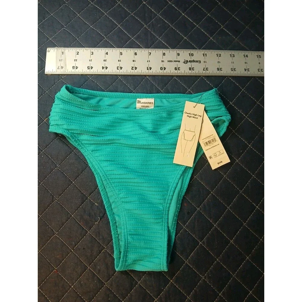 No Boundaries Bikini Bottoms Size XXS 00 Green Cheeky High Leg High Waist New